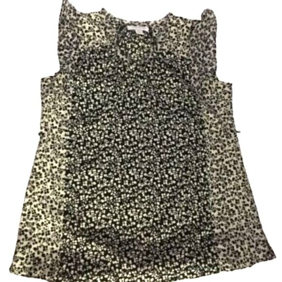 Motherhood Maternity Top Black & White Floral Cap Sleeves Raw Edges Neck Size L - Picture 1 of 6